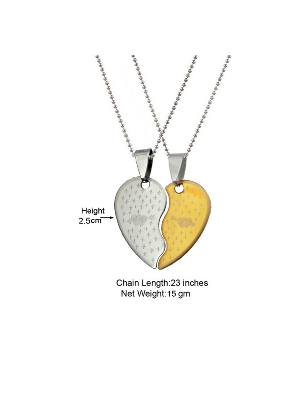 Two Pieces Couple Heart Shape Necklace by Menjewell 